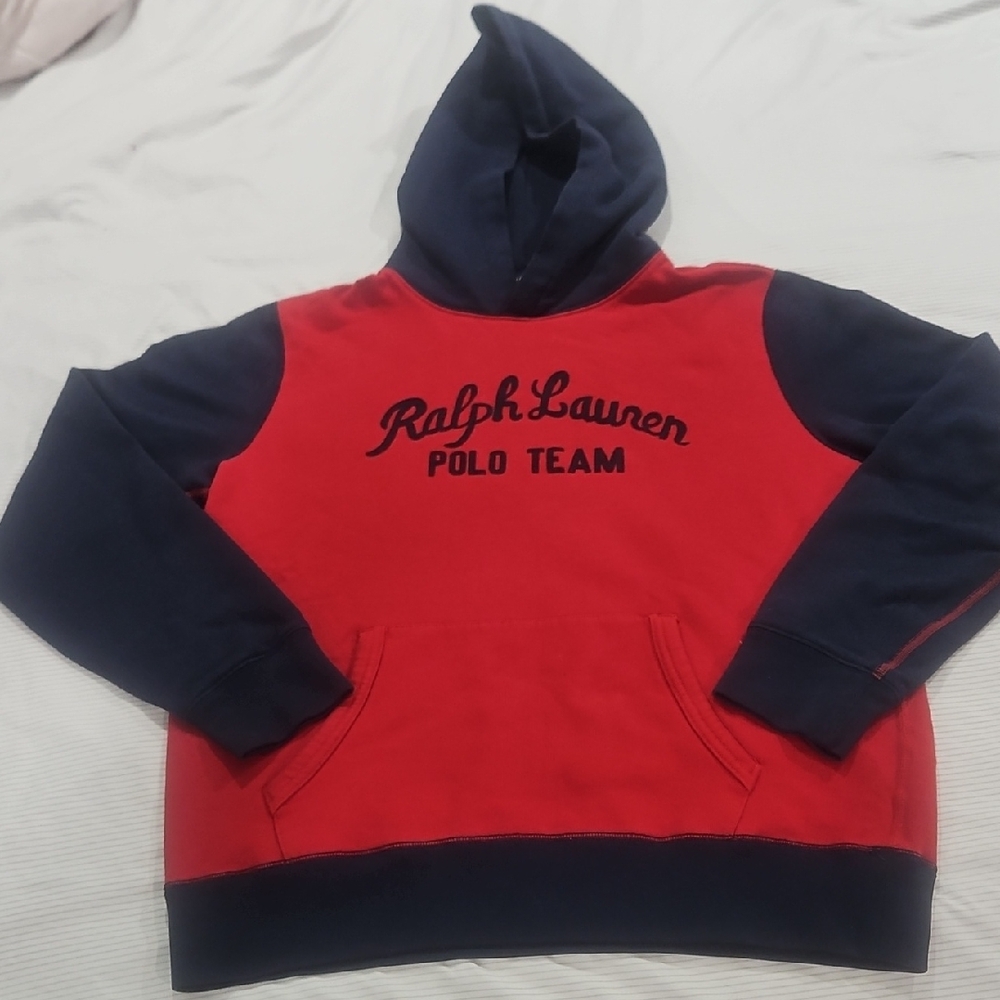 Polo Ralph Lauren Boys Size XL (18-20) Red and Navy Polo Team Pullover Hoodie